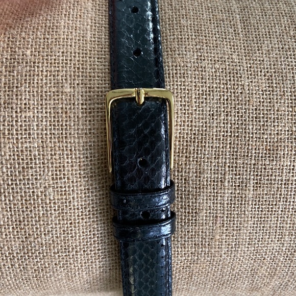 Black Snakeskin Belt w/ Gold Buckle, Made Taiwan, Size 32 - Picture 1 of 8